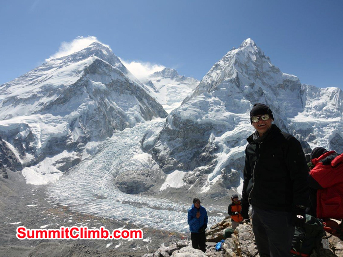 Members enjoying view of Everest, Lhotse from Pumori ABC