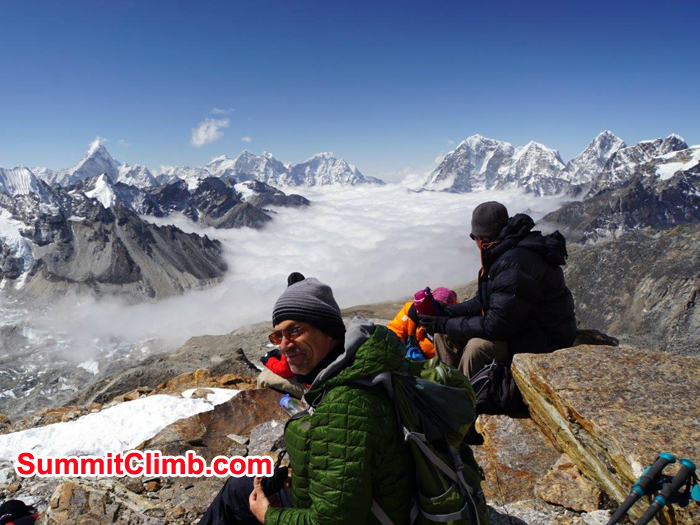 Members resting at Pumori ABC
