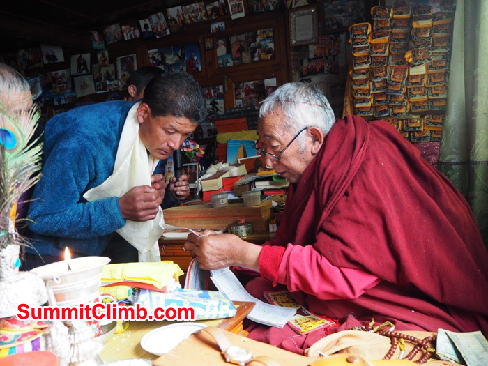 Our sherpa receiving a blessing from the local Buddhist Lama in Pangboche.