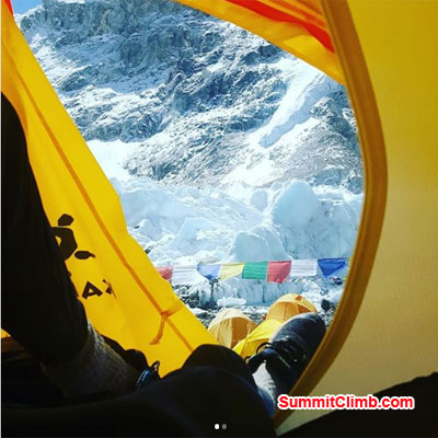 Camp 1 with Mount Lhotse in background.