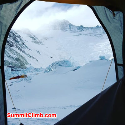 Camp 1 with Mount Lhotse in background.