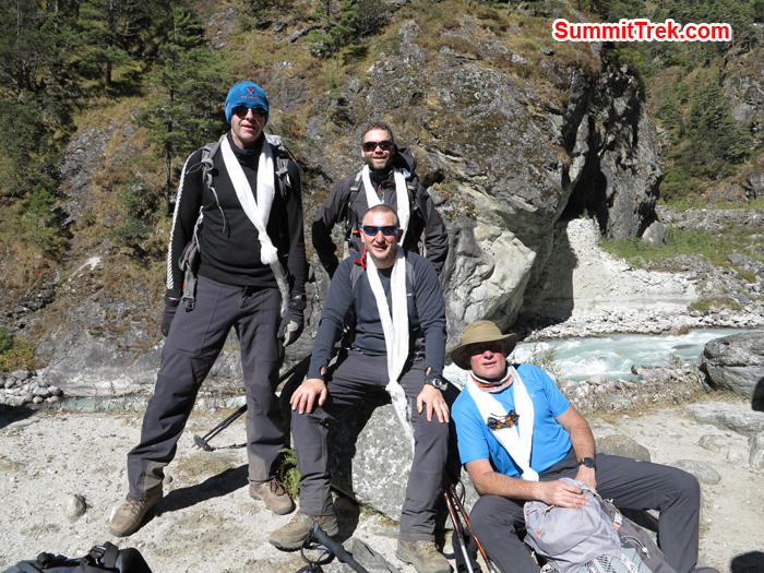 Team relaxing near way to Lukla. Photo Matthew Slater.