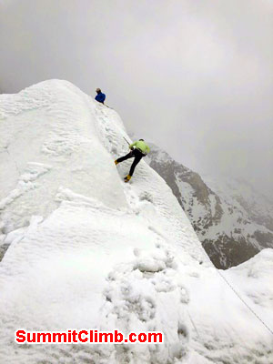 Sauori practicing her rope work in the glacier