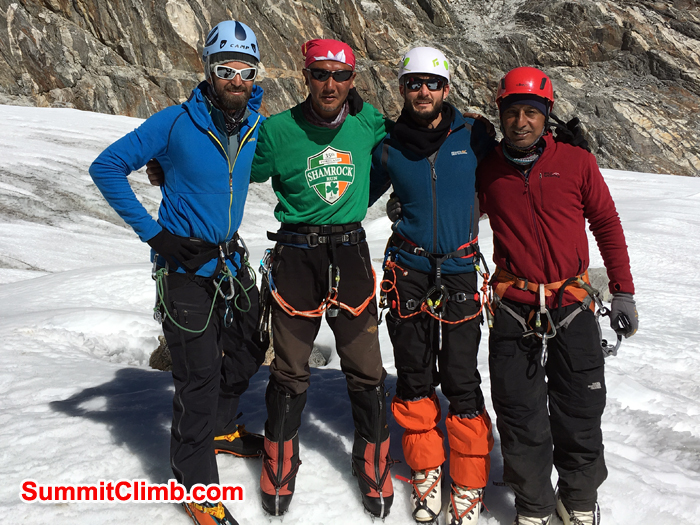 Everest Glacier Team ready with climbing equipment in Cho La. Photo Andrew Turvey