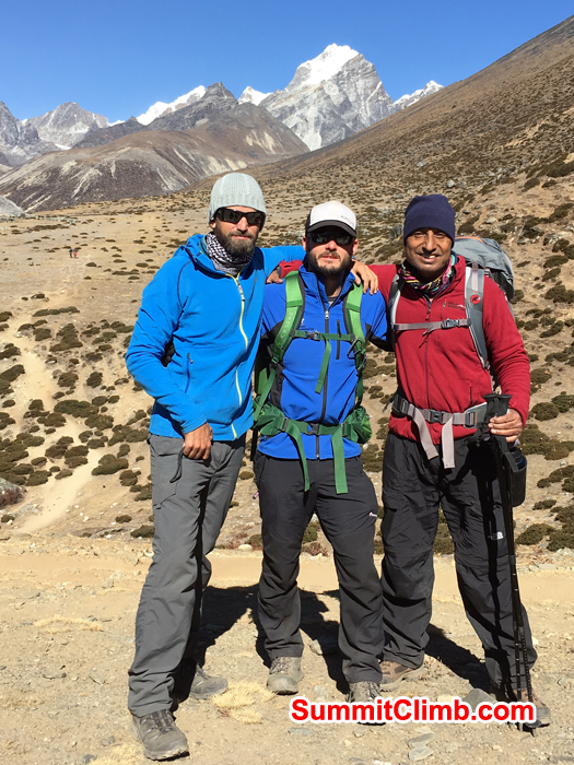 Warwick, Andrew and Ruby in Dingboche. Photo Andrew Turvey