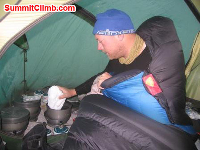 Arnold preparing breakfast in the morning