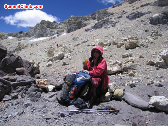 Jan having a drink on the trail
