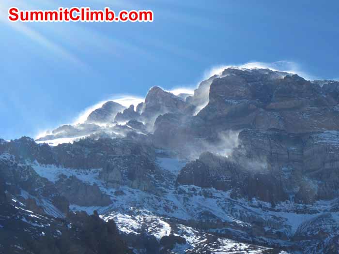 Strong white winds at the higher slopes of Aconcagua a day after the summit push - Photo: Max Kausch