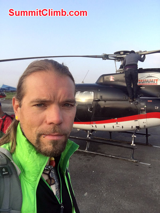 Martin ready for heli ride