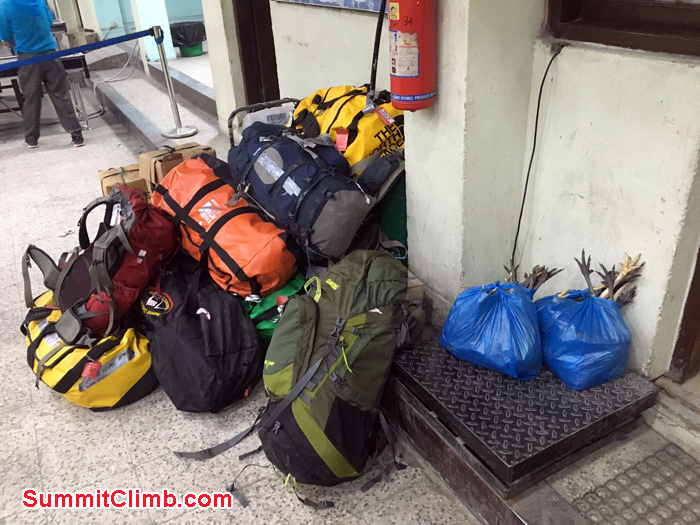 Our duffle bags ready to transfer 