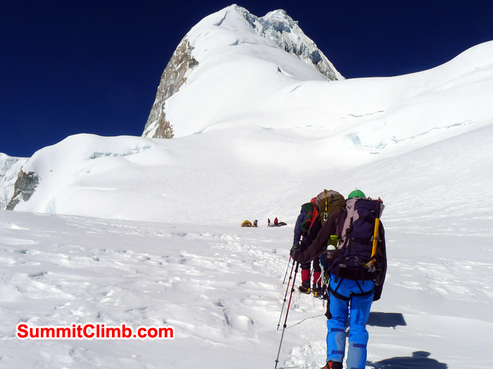 Baruntse Team member reaching camp 2 before summit.