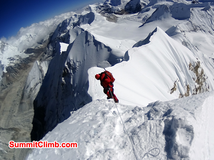 Belay down from Summit of Baruntse