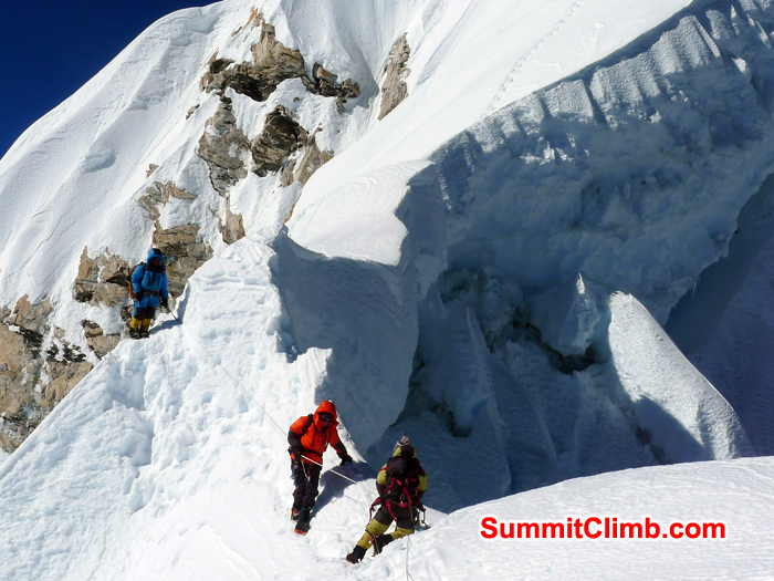 Desending down from Summit of Barunste with the help of Fixed rope.