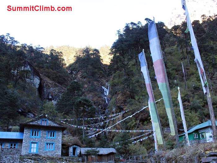 small home and flags
