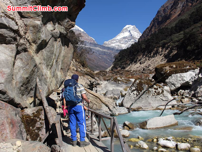 team members watching mountain