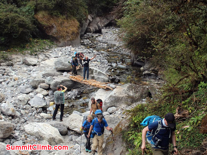 team members trekking