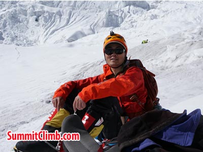 Puwei L taking rest on camp 3. Photo Puwei L