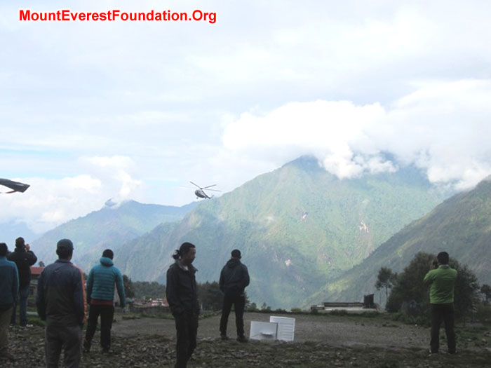 Good weather at 8AM on the Lukla Heli Pad