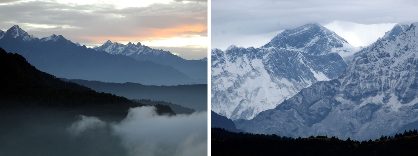 Everest Seen from Jafre Landscape of hill and mountains