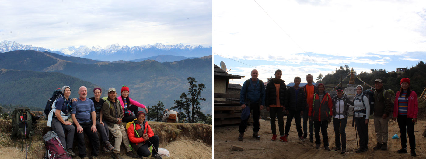 Group in rest backgroud Everest Group ready for hike