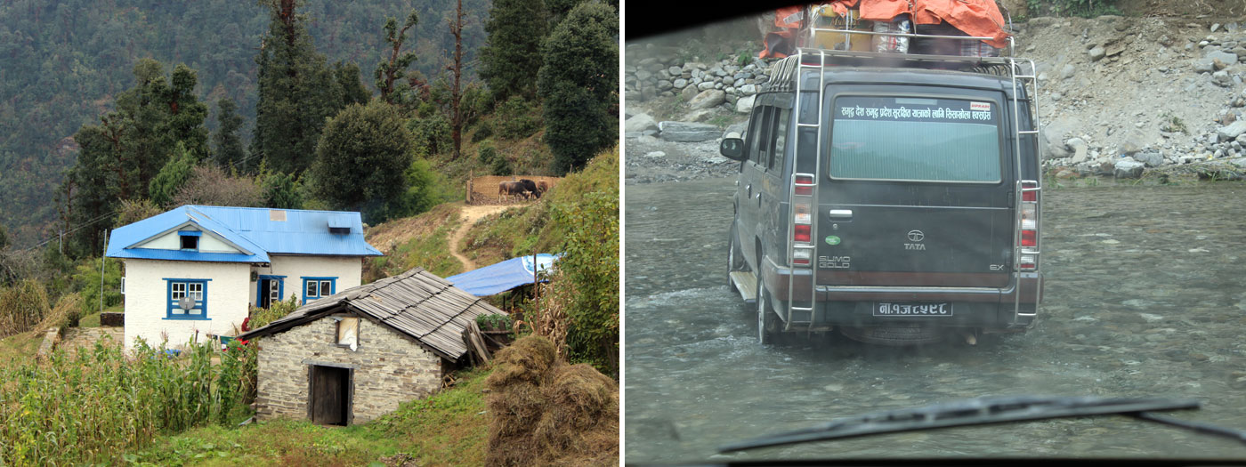 One of the house on the trek Our Jeep for Patle driving in small river